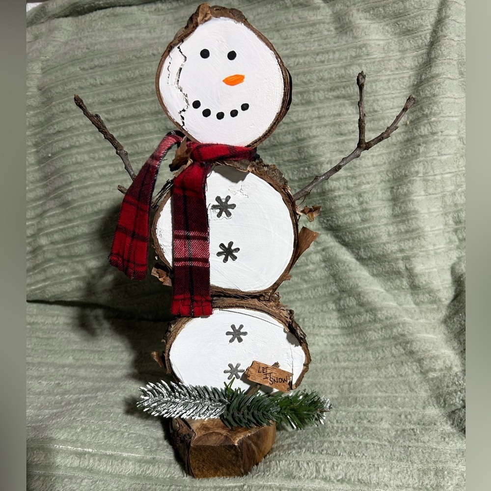 Handmade Charming Snowman Decor with Red Plaid Scarf